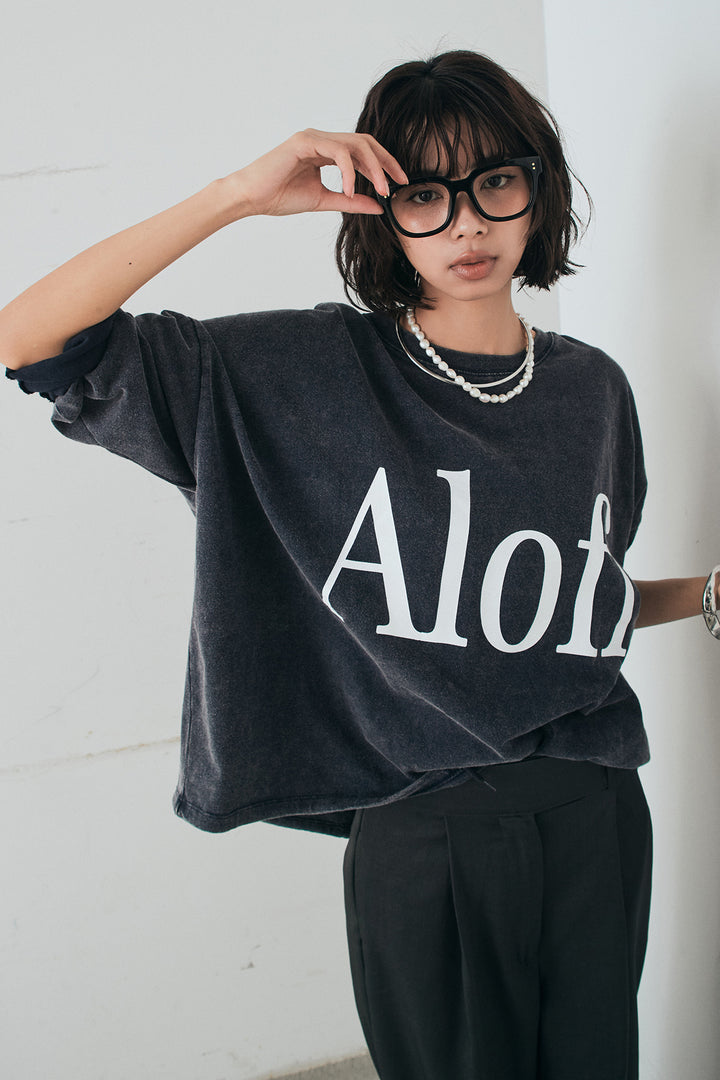 [SET]裾センタードロストロゴプリントワイドTシャツ+センタープレスセミワイドパンツ(2set)