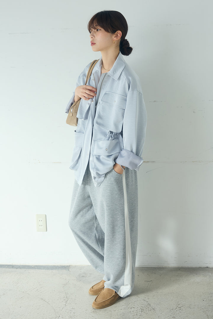 [SET]サテンライトブルゾン+異素材切り替えスウェットパンツ(2set)