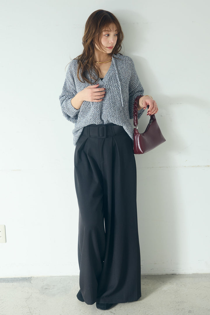 【即納】ミックスメッシュキーネックプルオーバー