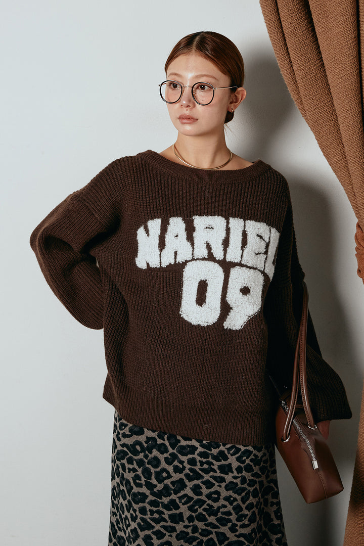 [SET]ロゴジャガードニットトップス+レオパードロングスカート(2set)