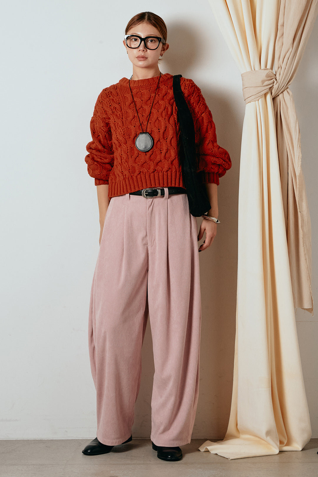[SET]バルキーケーブルプルオーバー+コーデュロイサイドタックコクーンパンツ(2set)