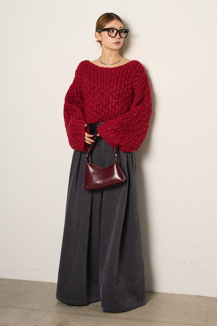 [SET]チャンキースラブニットクロップドプルオーバー+ベルトループコーデュロイワイドパンツ(2set)