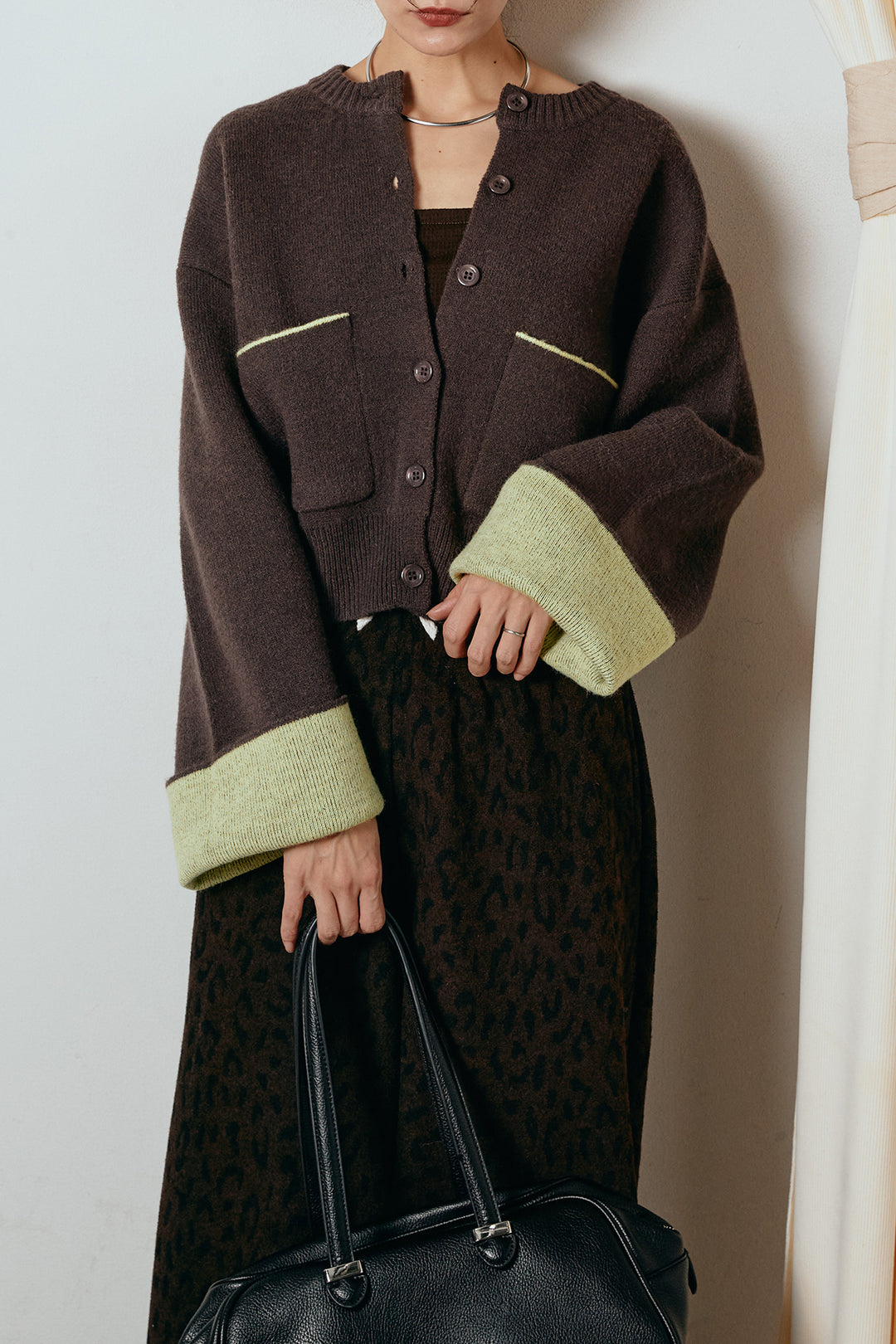 [SET]アルパカタッチダブルフェイスカーディガン+レオパードジャガードニットパンツ(2set)