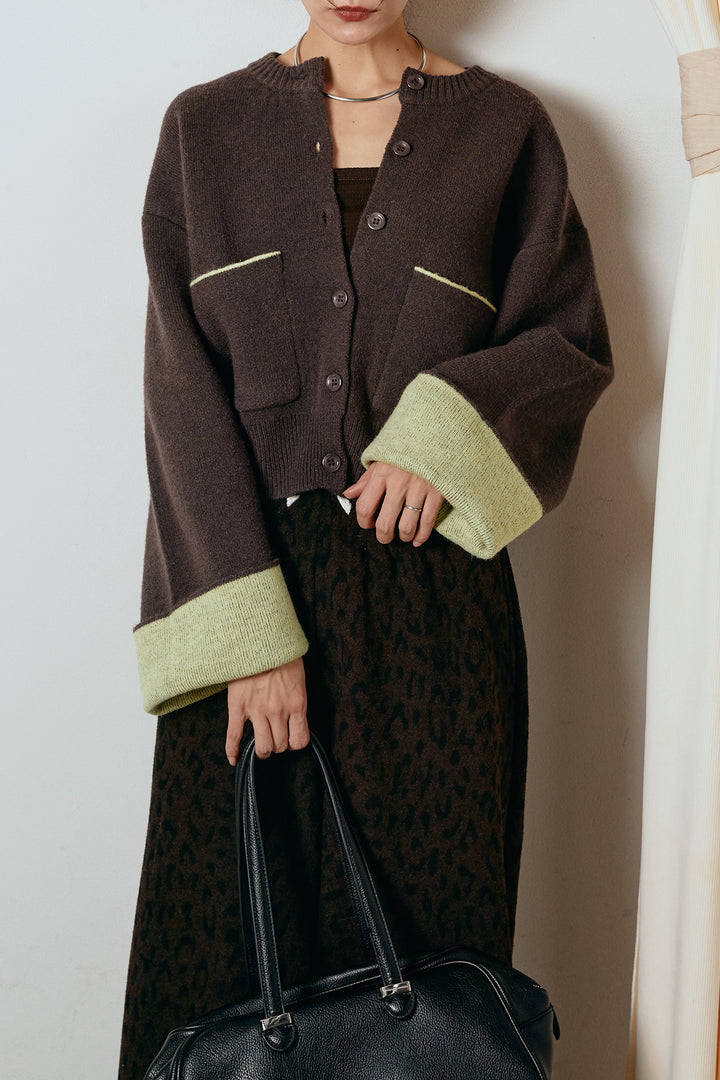 [SET]アルパカタッチダブルフェイスカーディガン+レオパードジャガードニットパンツ(2set)