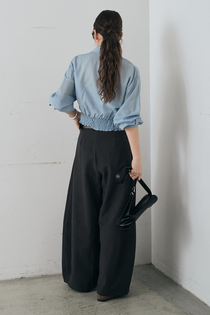 [SET]裾巻きツイストデザインシャツ+ベルト付きサイドタックワイドパンツ(2set)
