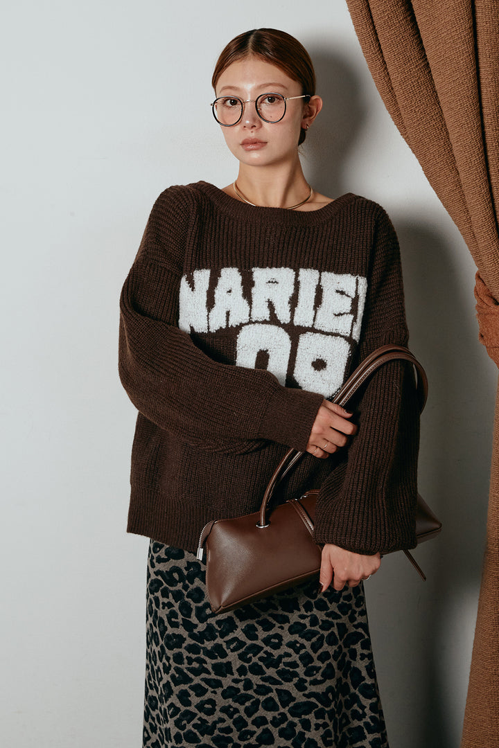 [SET]ロゴジャガードニットトップス+レオパードロングスカート(2set)