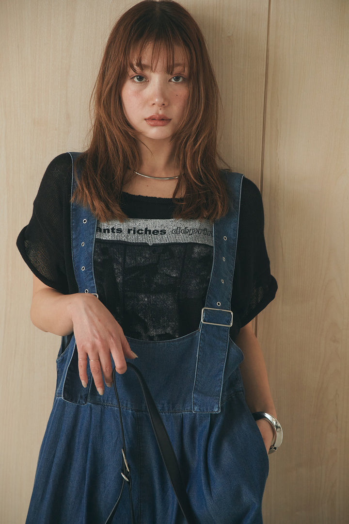 [SET]半袖モノトーングラフィックトップス+前後2WAYテンセルデニムサロペット(2set)