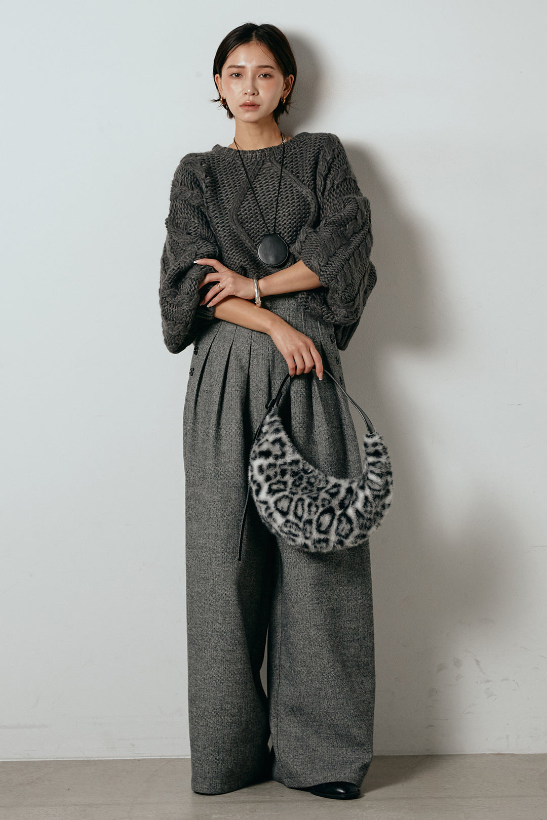 [SET]ロービングケーブルショート丈プルオーバー+サイドボタンツイードタックパンツ(2set)