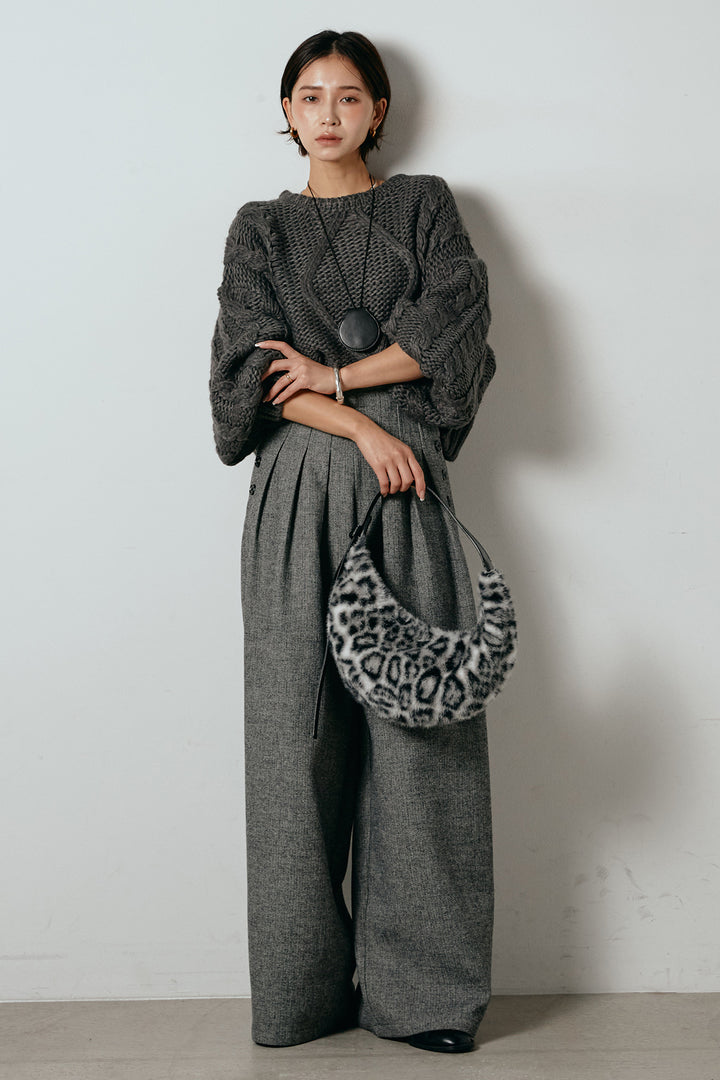 [SET]ロービングケーブルショート丈プルオーバー+サイドボタンツイードタックパンツ(2set)