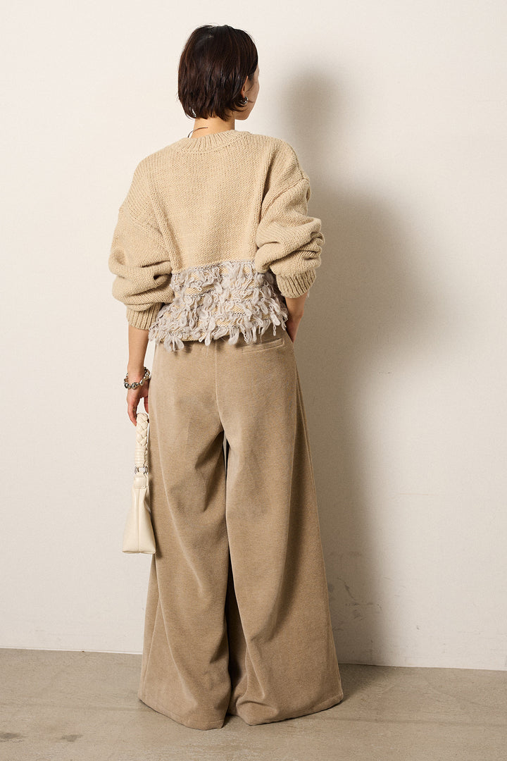 [SET]ループ編み切り替えニットプルオーバー+ベルトループコーデュロイワイドパンツ(2set)