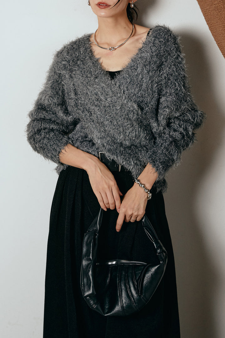 [SET]シャギークロスニットトップス+ベルトループコーデュロイワイドパンツ(2set)