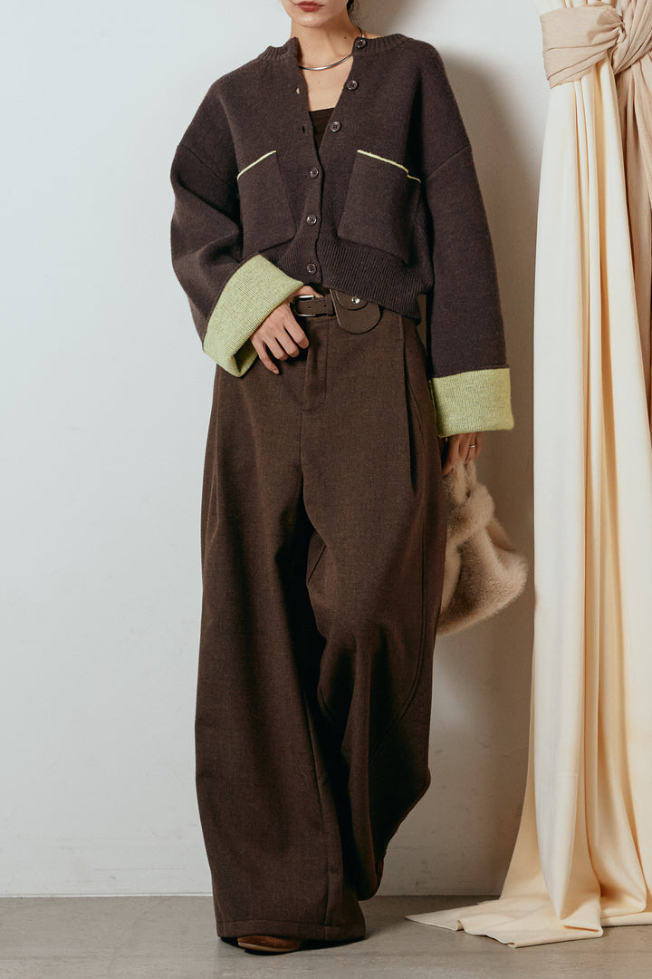 [SET]アルパカタッチダブルフェイスカーディガン+ポーチベルト付きカーブパンツ(2set)