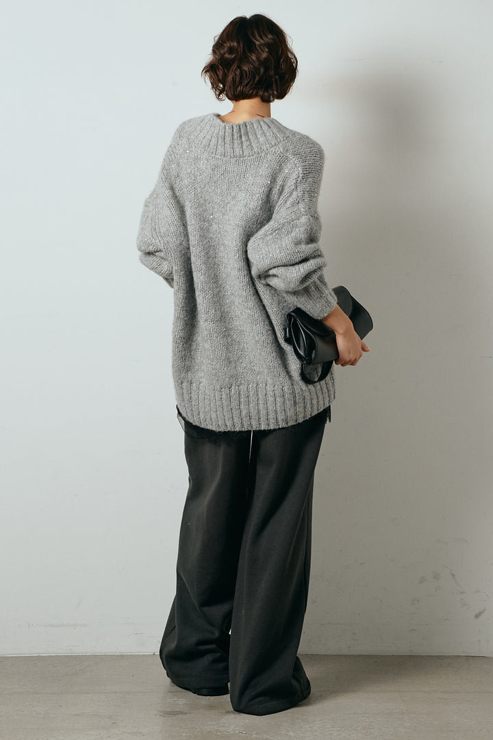 [SET]Vネックラメニットトップス+レース切り替えキャミソール(2set)