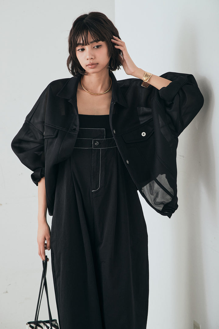 [SET]シアーダンボールサイドドロストジャケット+綿ツイルアシメサロペット(2set)