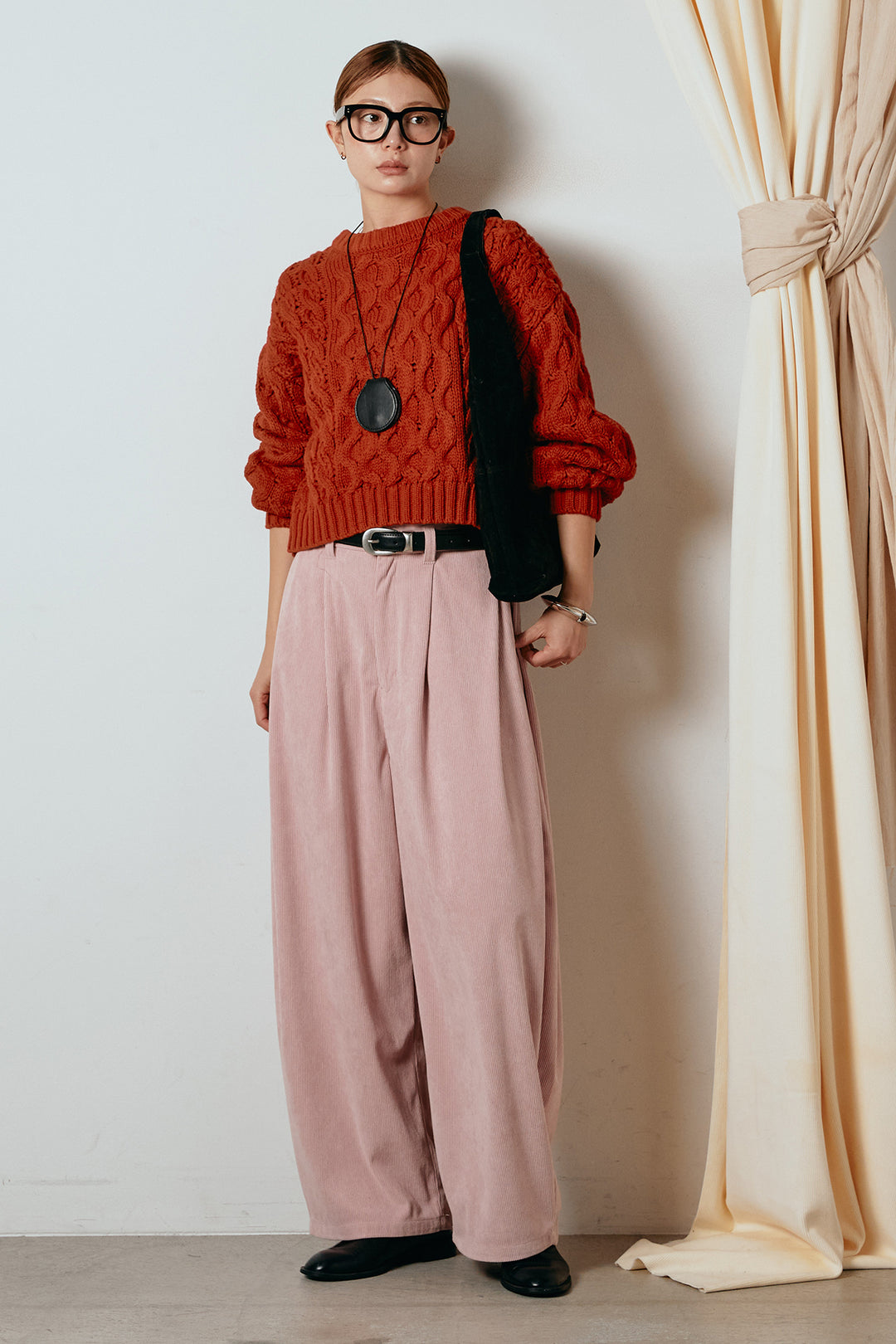 [SET]バルキーケーブルプルオーバー+コーデュロイサイドタックコクーンパンツ(2set)