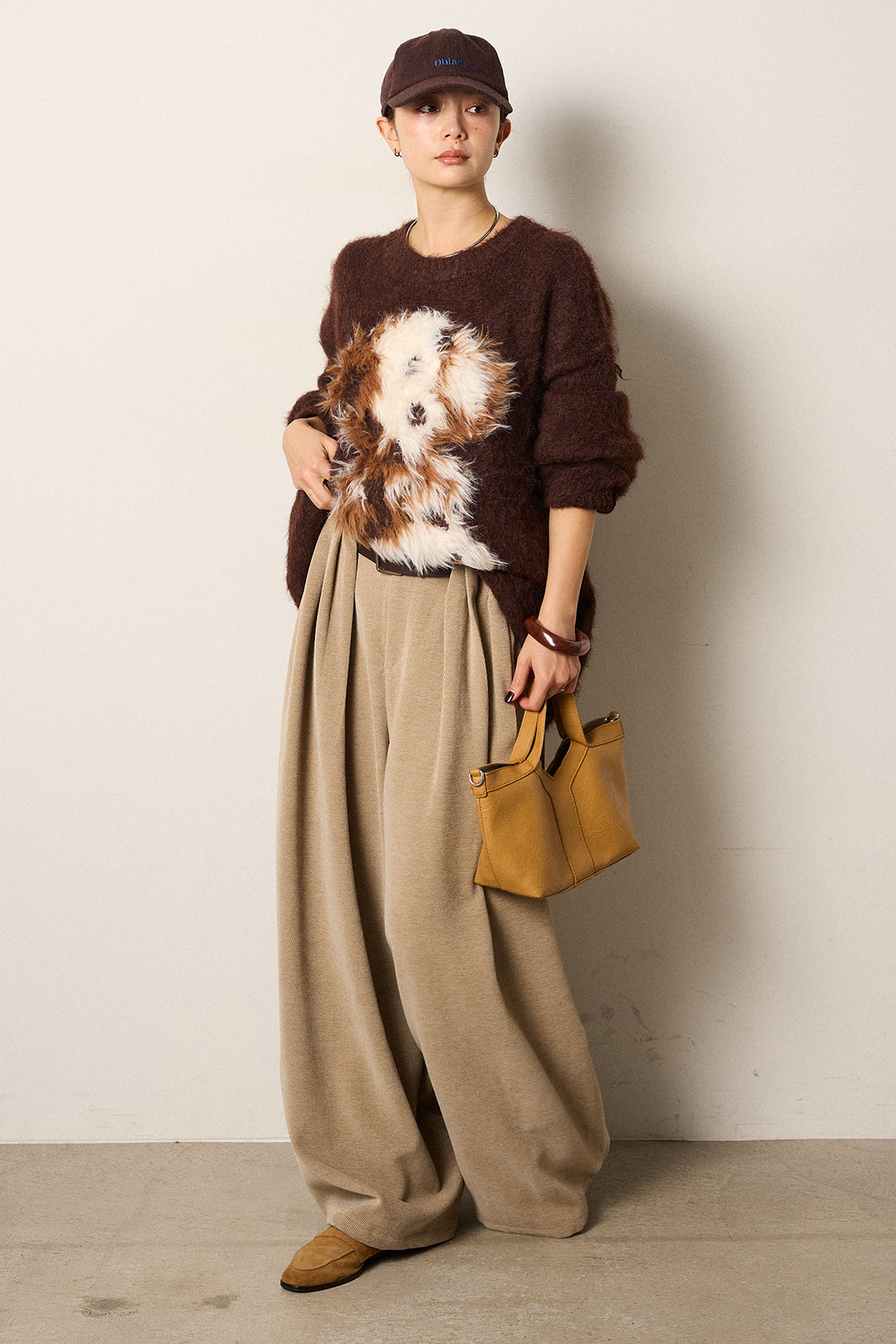 [SET]シャギーニュアンスアニマルニット+ベルトループコーデュロイワイドパンツ(2set)