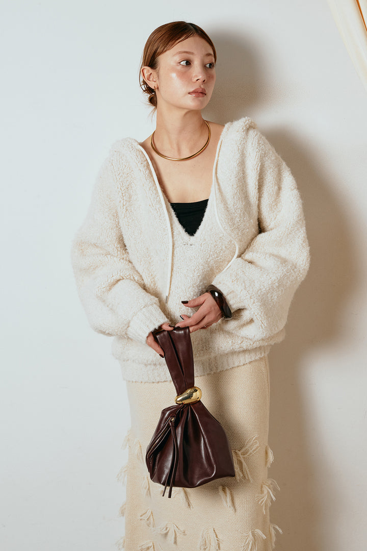 [SET]ブークレキーネックプルオーバー+ポイントフリンジニットナロースカート(2set)