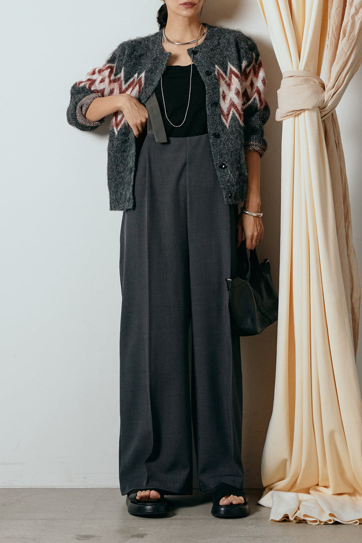 [SET]起毛ノルディック柄ニットカーディガン+ワイドツイルサロペット(2set)