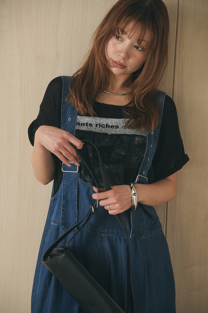 [SET]半袖モノトーングラフィックトップス+前後2WAYテンセルデニムサロペット(2set)