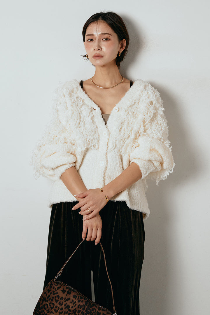 [SET]ループ編みVネックニットカーディガン+ベロアサスペンダー付きパンツ(2set)