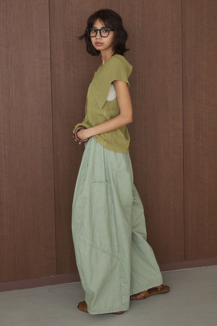 [SET]ビッグカラーボタンニットトップス+ベルト付きカラーデニムパンツ(2set)