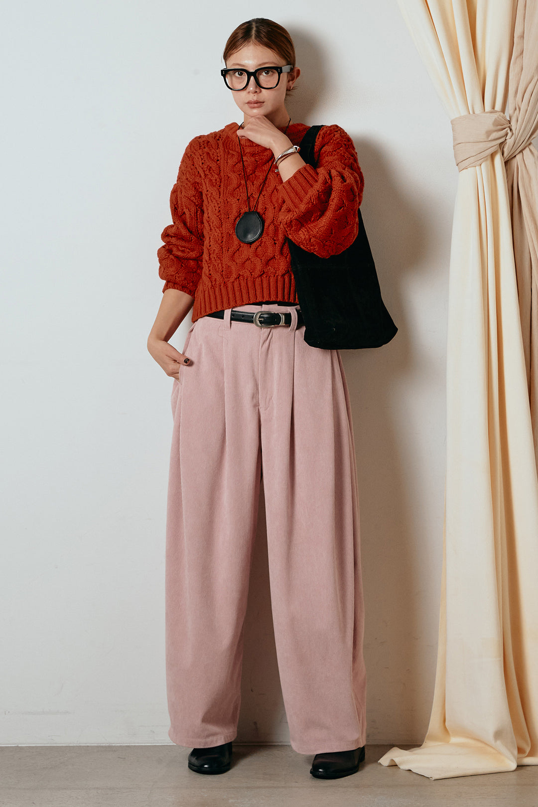 [SET]バルキーケーブルプルオーバー+コーデュロイサイドタックコクーンパンツ(2set)