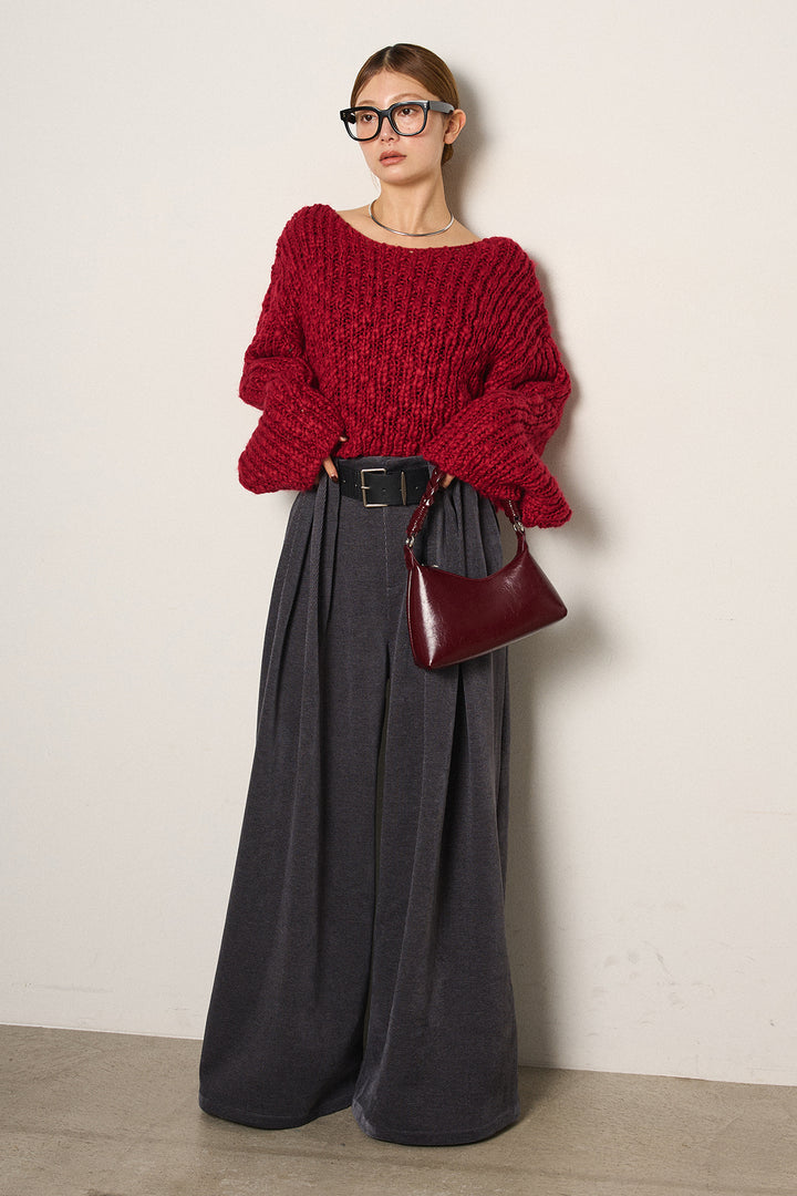 [SET]チャンキースラブニットクロップドプルオーバー+ベルトループコーデュロイワイドパンツ(2set)
