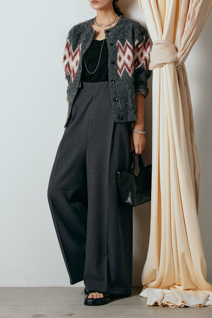 [SET]起毛ノルディック柄ニットカーディガン+ワイドツイルサロペット(2set)