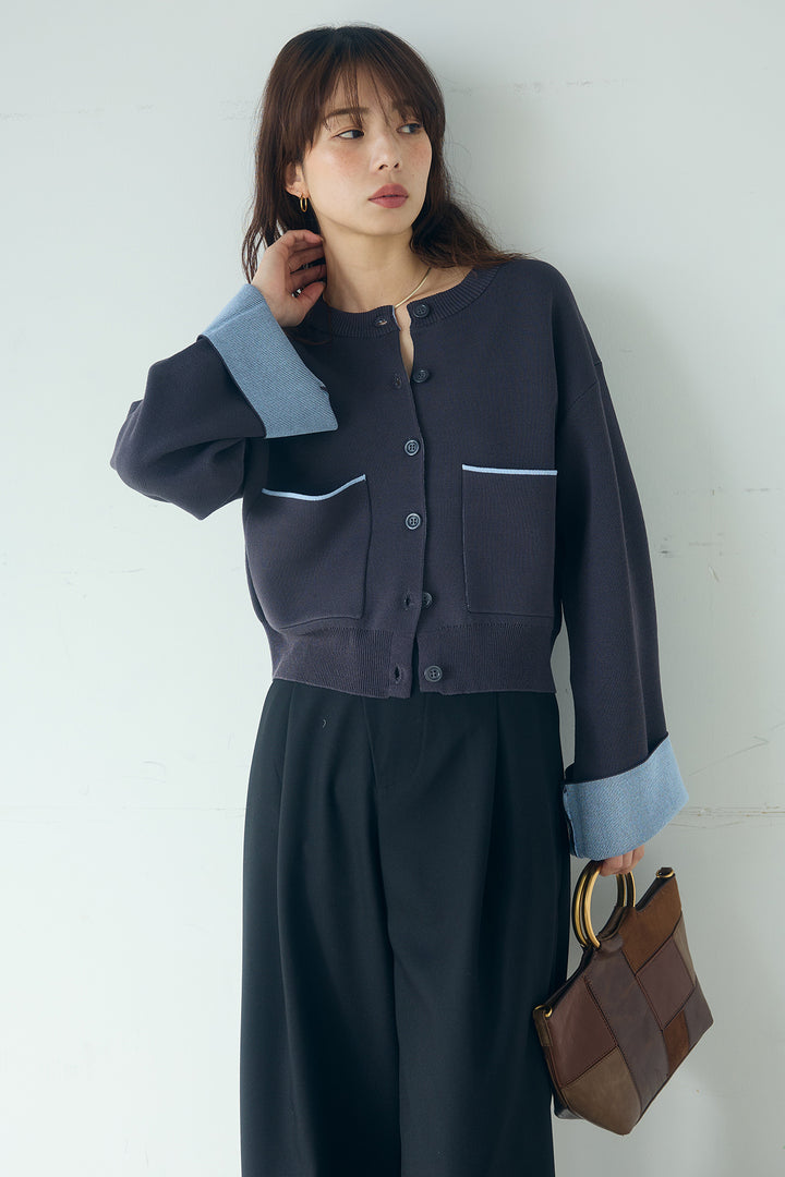 [SET]レーヨンポリダブルフェイスカーディガン+サイドベルトタック入りスラックス(2set)