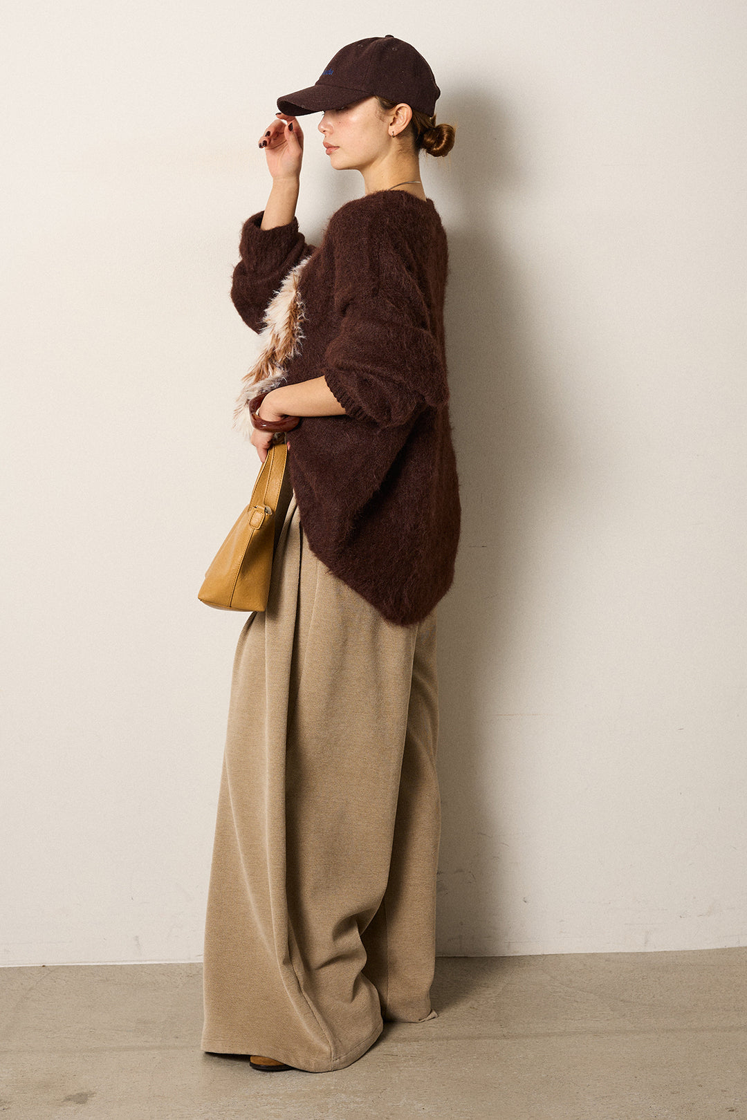 [SET]シャギーニュアンスアニマルニット+ベルトループコーデュロイワイドパンツ(2set)