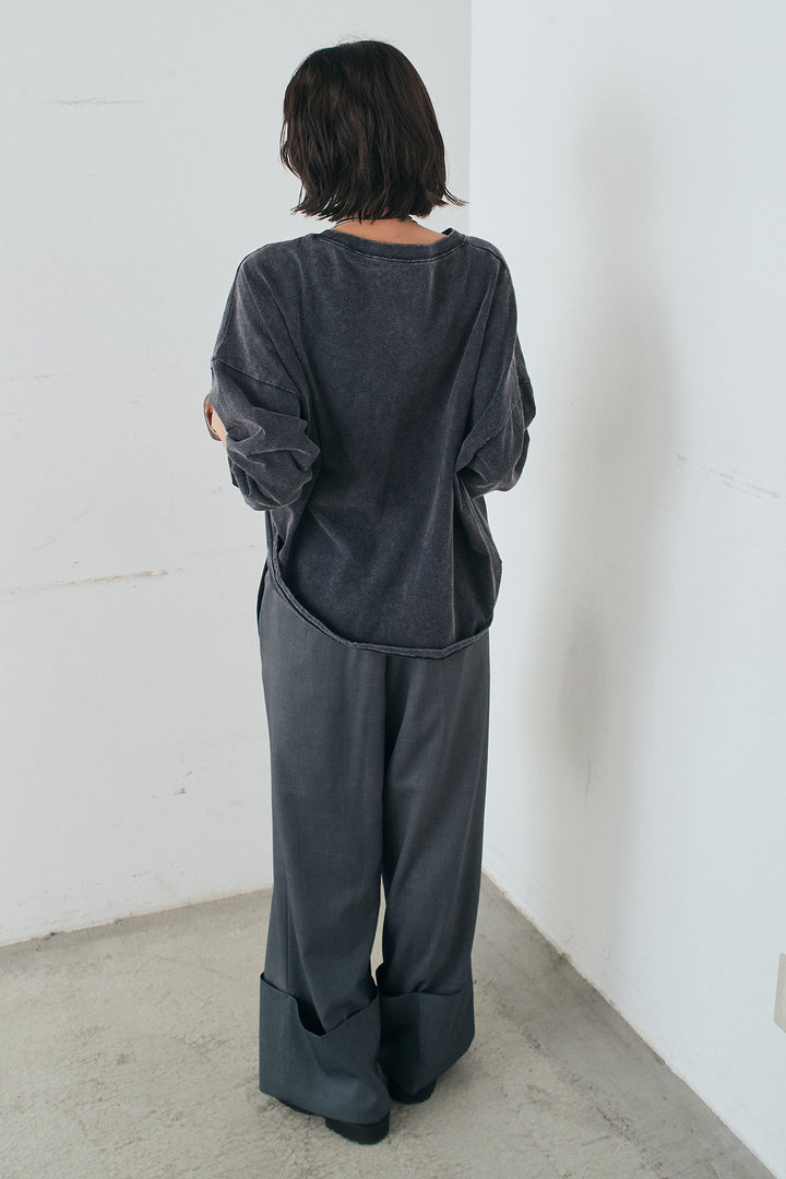 [SET]裾センタードロストロゴプリントワイドTシャツ+センタープレスセミワイドパンツ(2set)