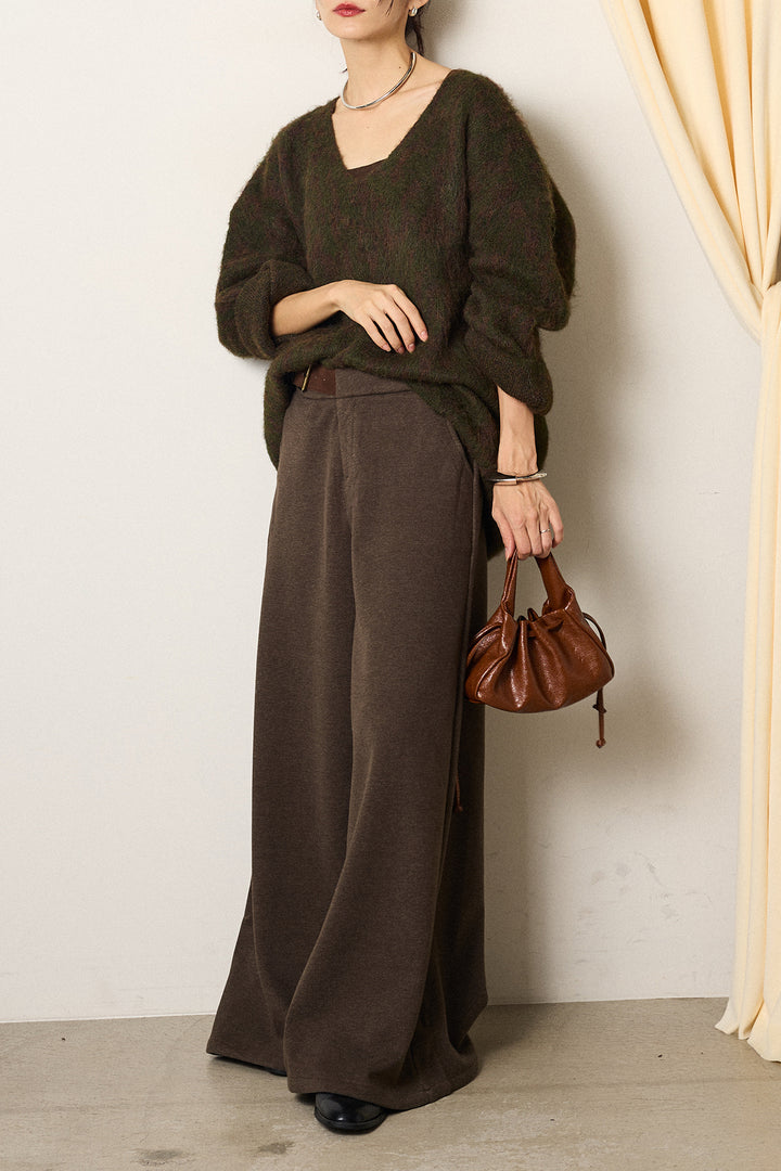 [SET]フラッフィーレオパードシャギーニット+サイドベルトパンツ(2set)