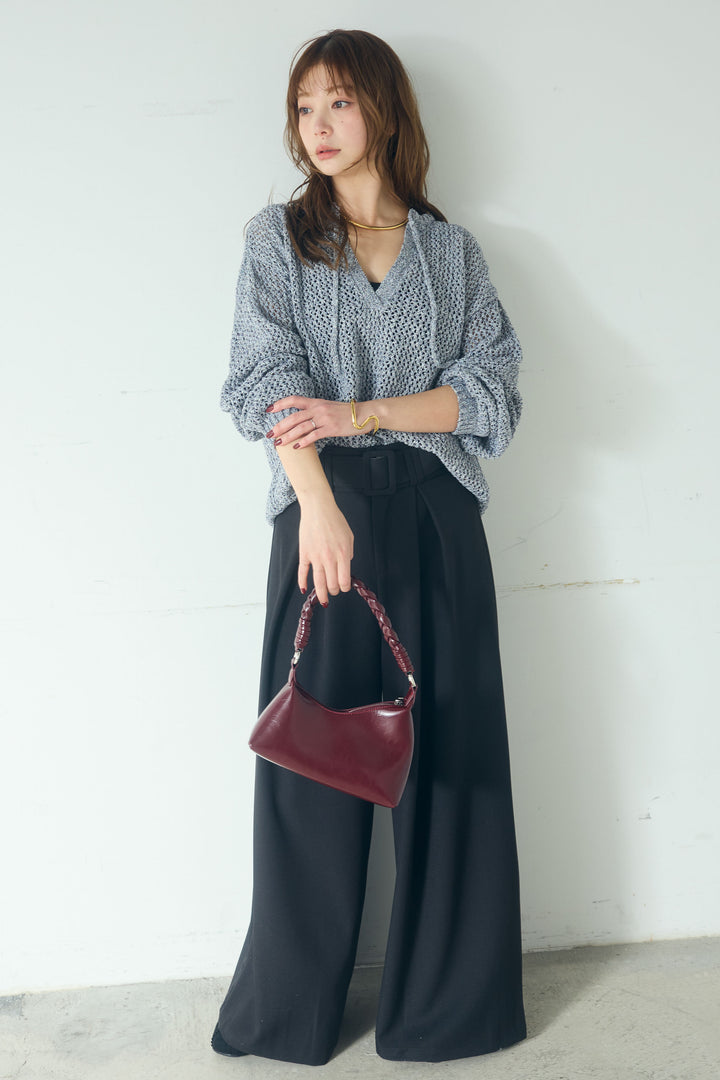 【即納】ミックスメッシュキーネックプルオーバー
