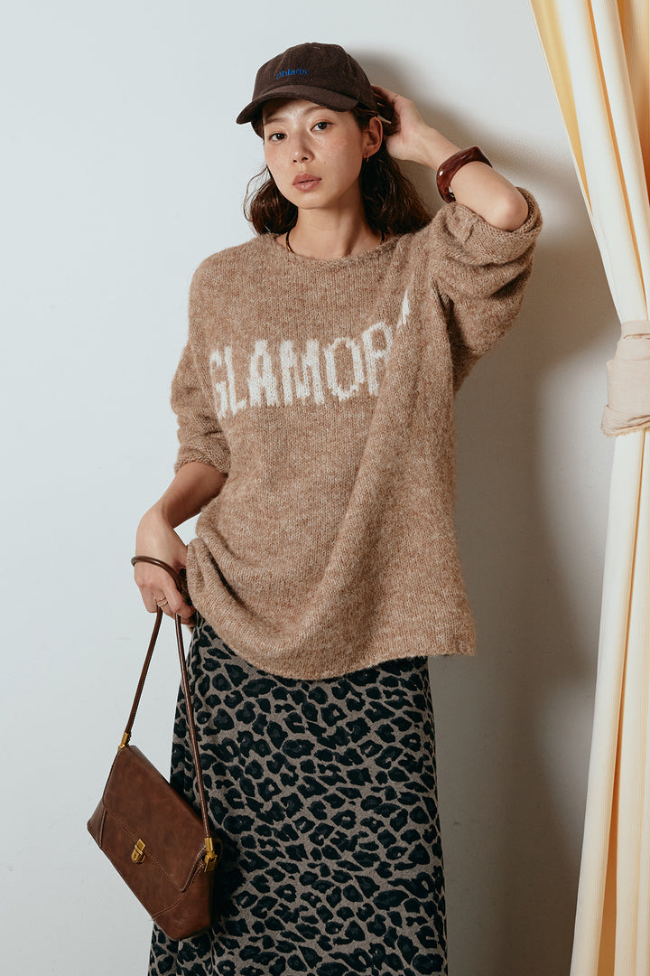 [SET]フロントロゴデザインニットトップス+レオパードロングスカート(2set)
