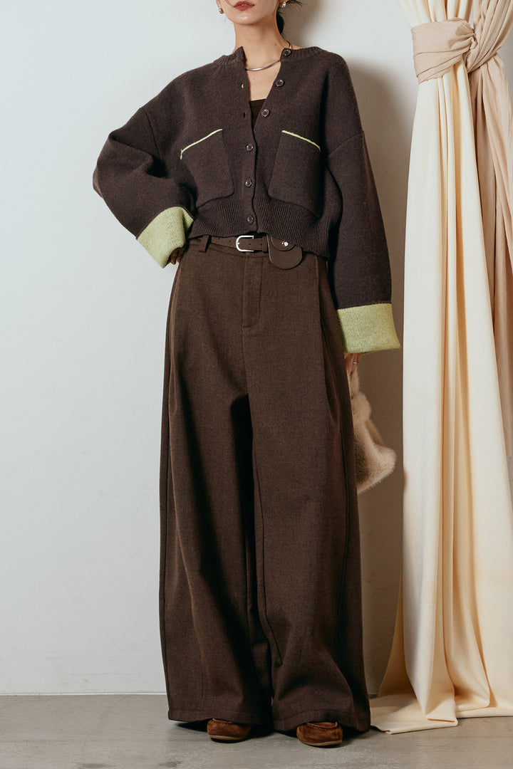[SET]アルパカタッチダブルフェイスカーディガン+ポーチベルト付きカーブパンツ(2set)