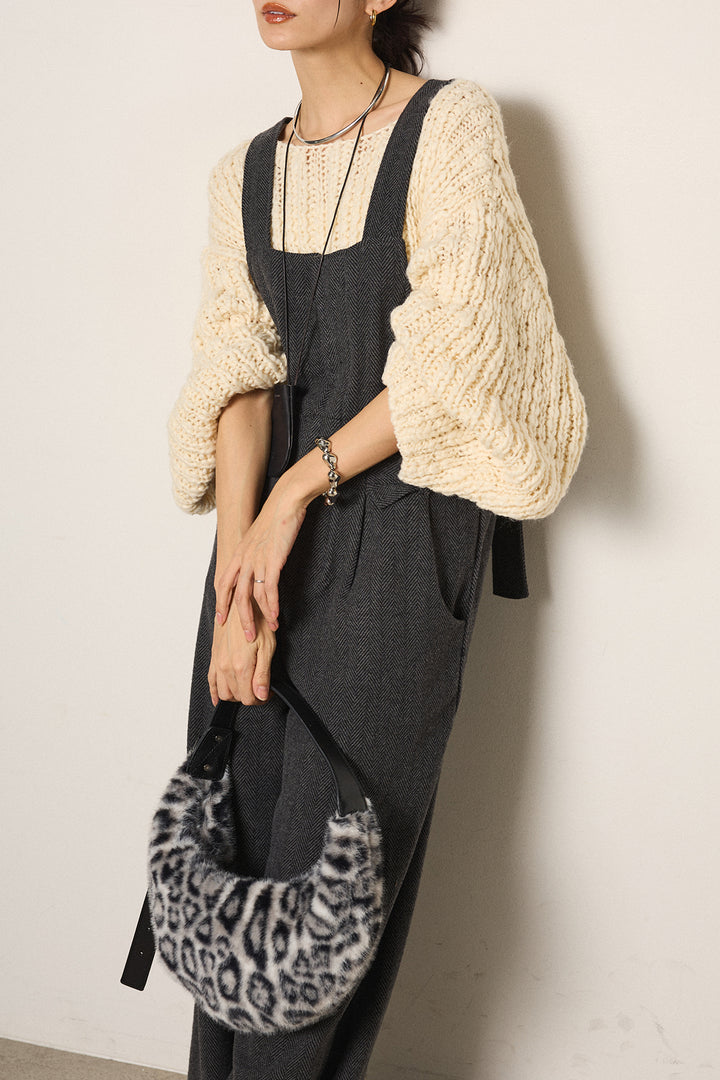 [SET]チャンキースラブニットクロップドプルオーバー+クラシックヘリンボーンサロペット(2set)