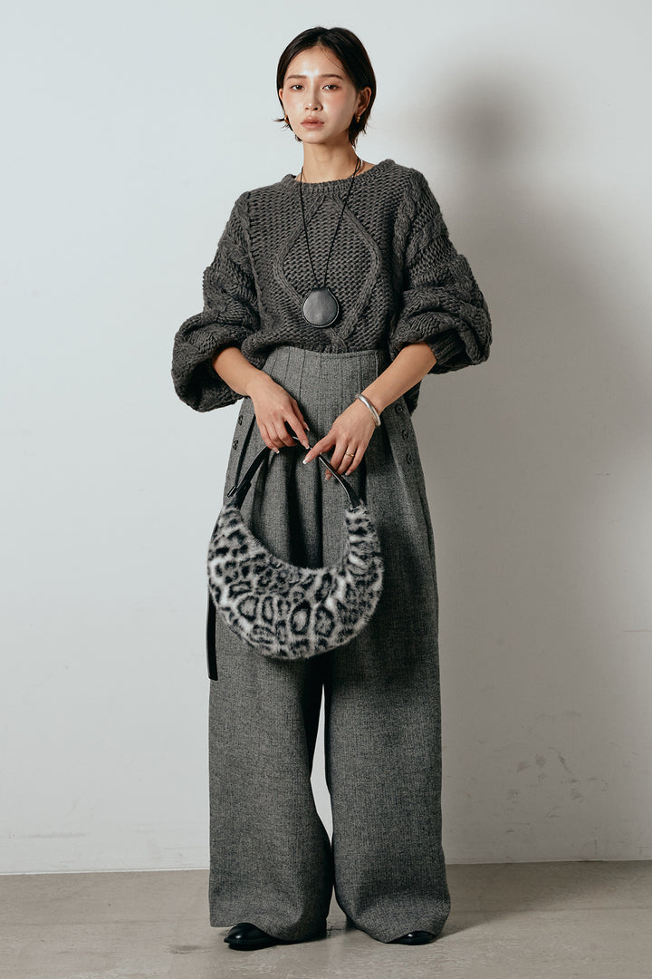 [SET]ロービングケーブルショート丈プルオーバー+サイドボタンツイードタックパンツ(2set)