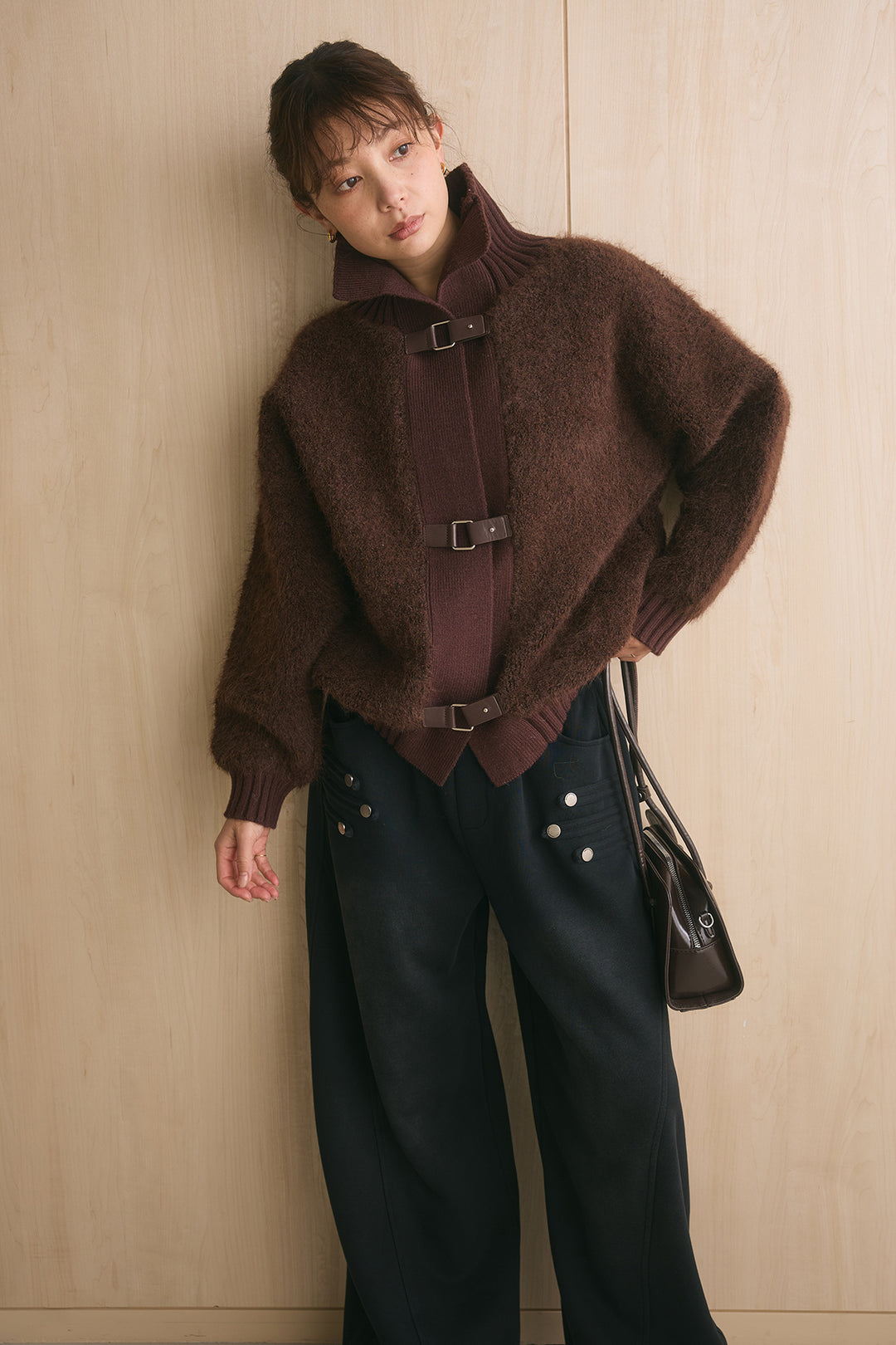 [SET]ブークレーハイネックニットジャケット+ナポレオンディテールカーブパンツ(2set)