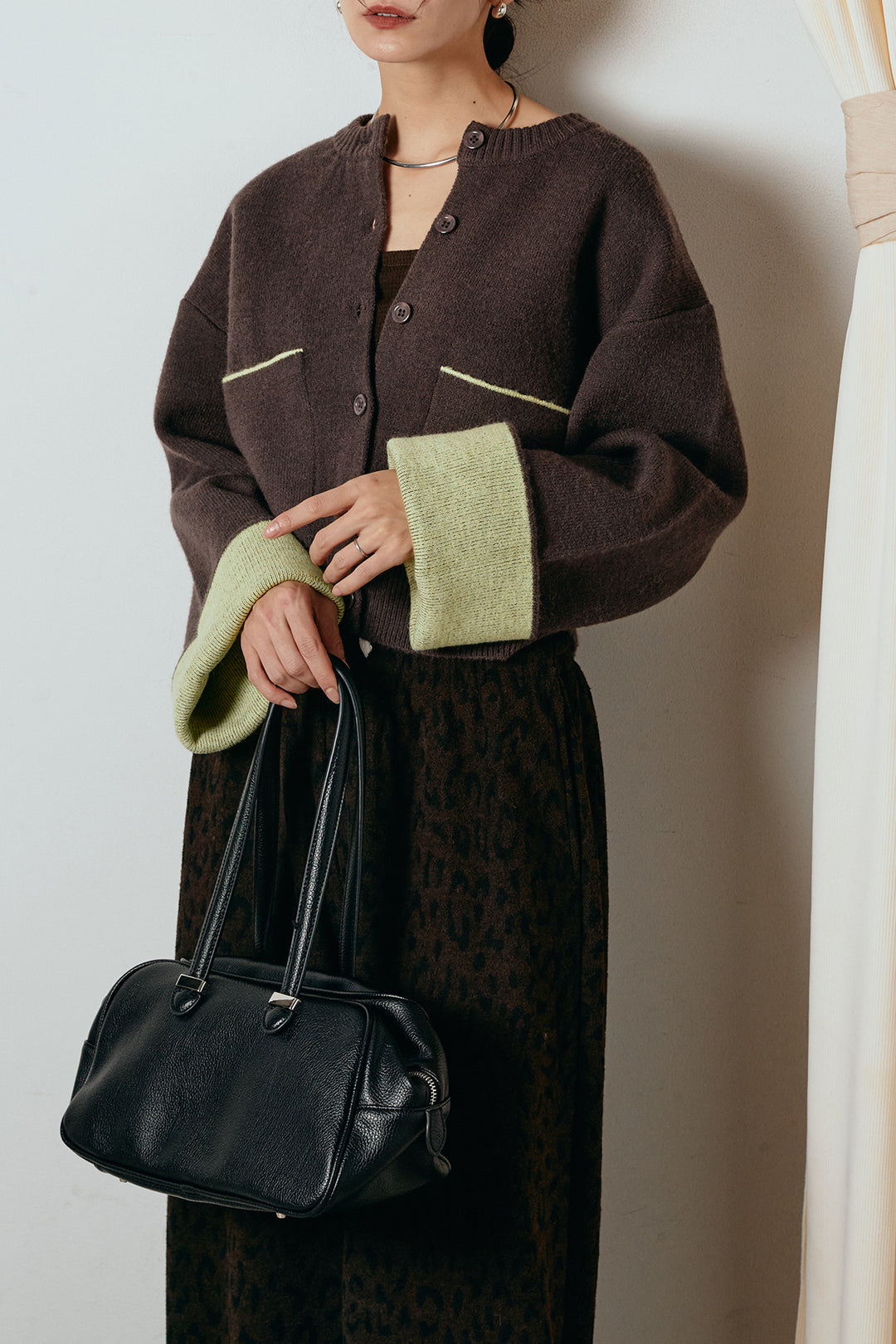 [SET]アルパカタッチダブルフェイスカーディガン+レオパードジャガードニットパンツ(2set)