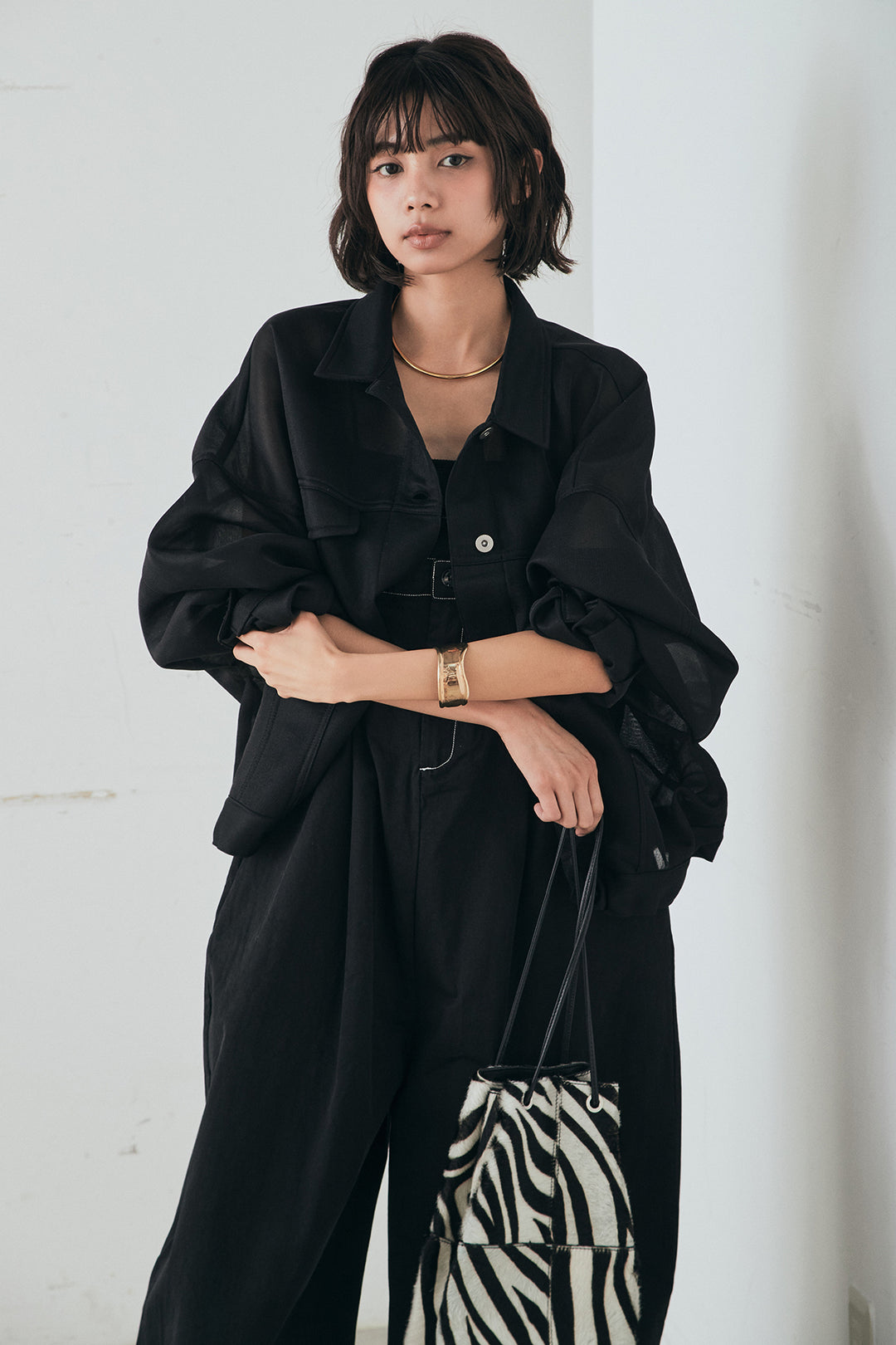 [SET]シアーダンボールサイドドロストジャケット+綿ツイルアシメサロペット(2set)