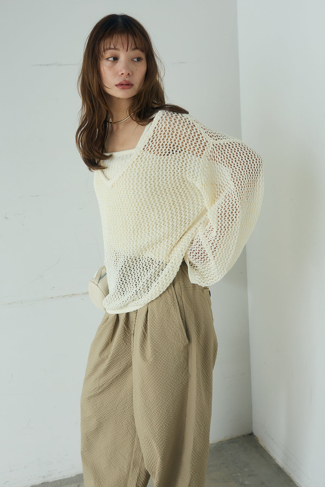 [SET]メッシュ編みビスチェセットVネックプルオーバー+シアサッカーイージーパンツ(2set)