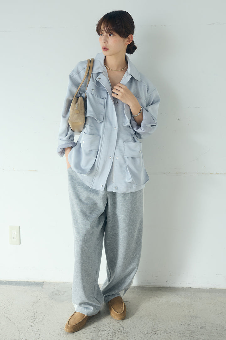 [SET]サテンライトブルゾン+異素材切り替えスウェットパンツ(2set)
