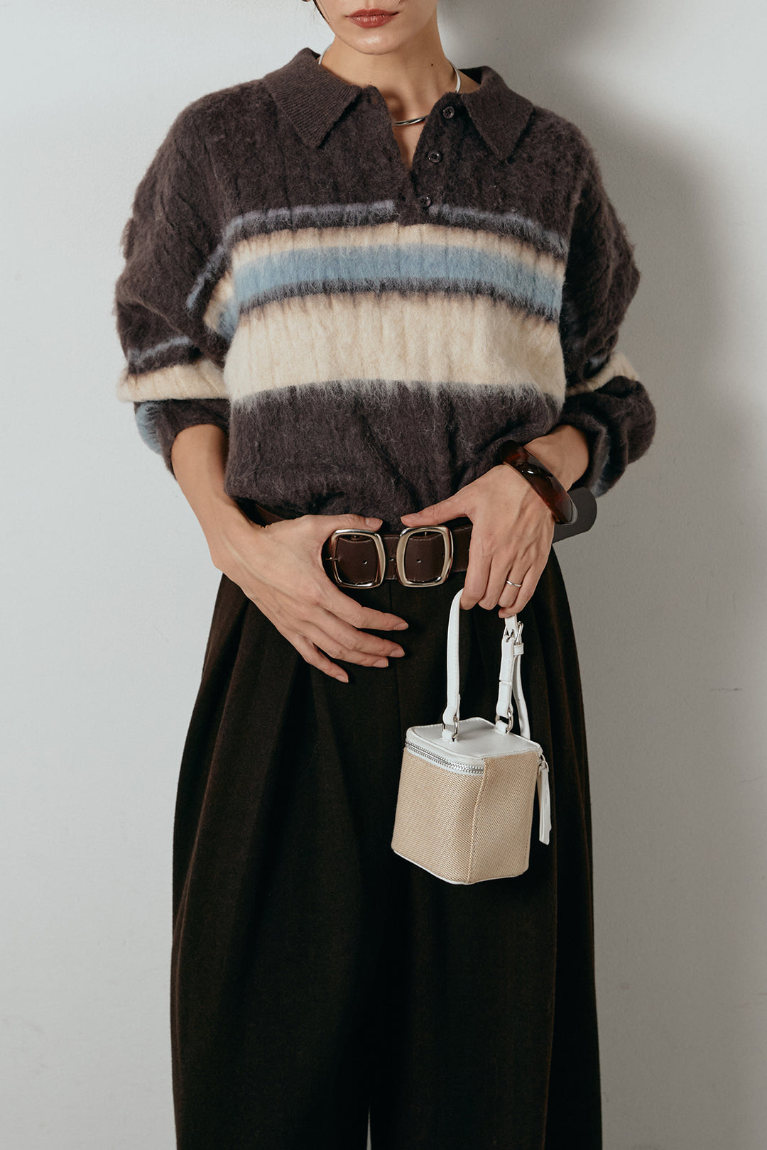 アルパカタッチボーダーポロニット/ブラウン