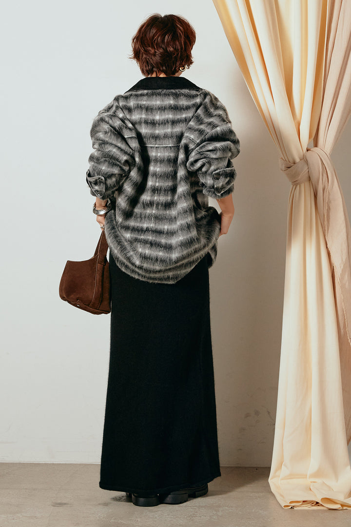 [SET]チェックシャギーミドルカバーオール+ノースリーブニットロングワンピース(2set)