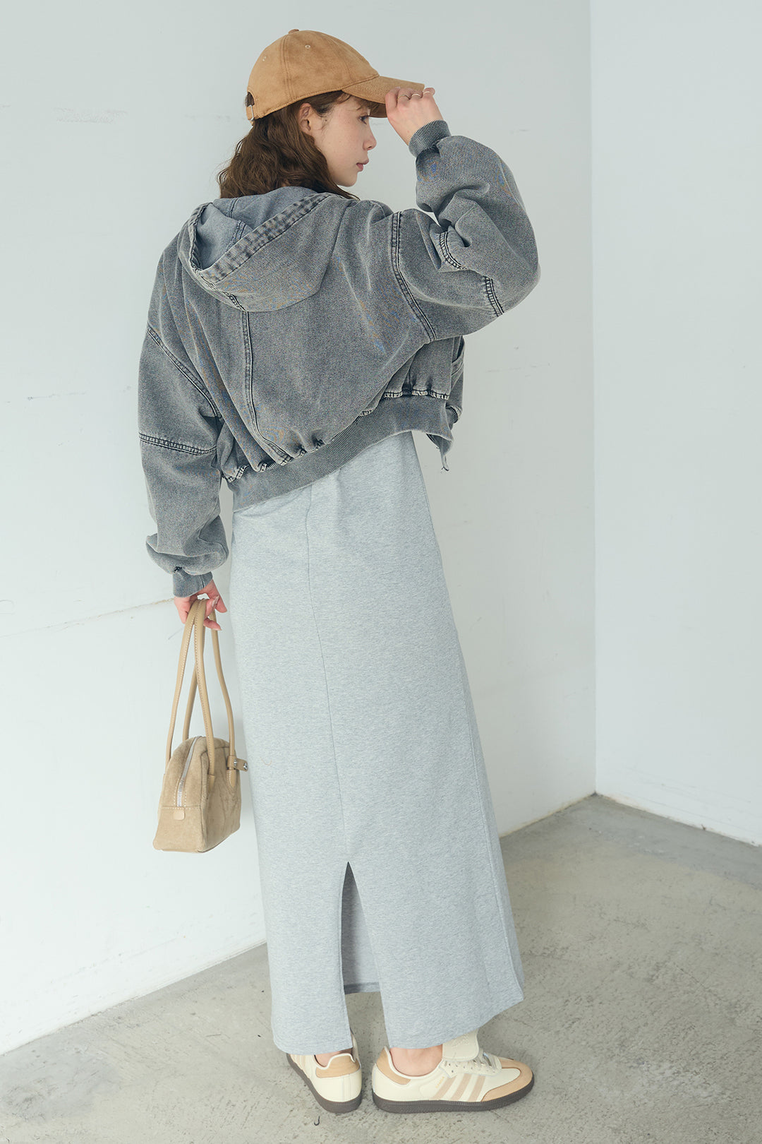 [SET]デニムダブルジップパーカーブルゾン+レイヤード見えヘンリーネックロングワンピース(2set)