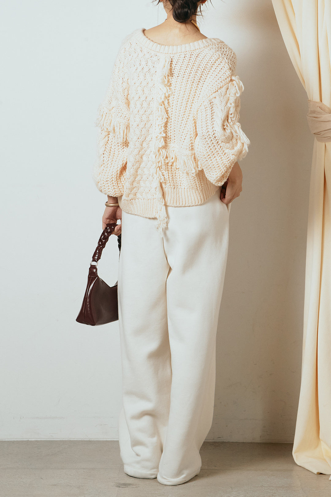 [SET]ランダムフリンジニットカーディガン+裏起毛スウェットワイドパンツ(2set)