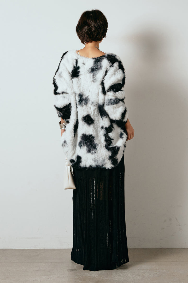 [SET]タイダイ柄シャギーニットトップス+裾シアーリブスカート(2set)