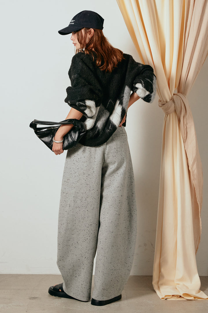 [SET]アーガイル柄ポロニットトップス+ベルト付きネップツイードカーブパンツ(2set)