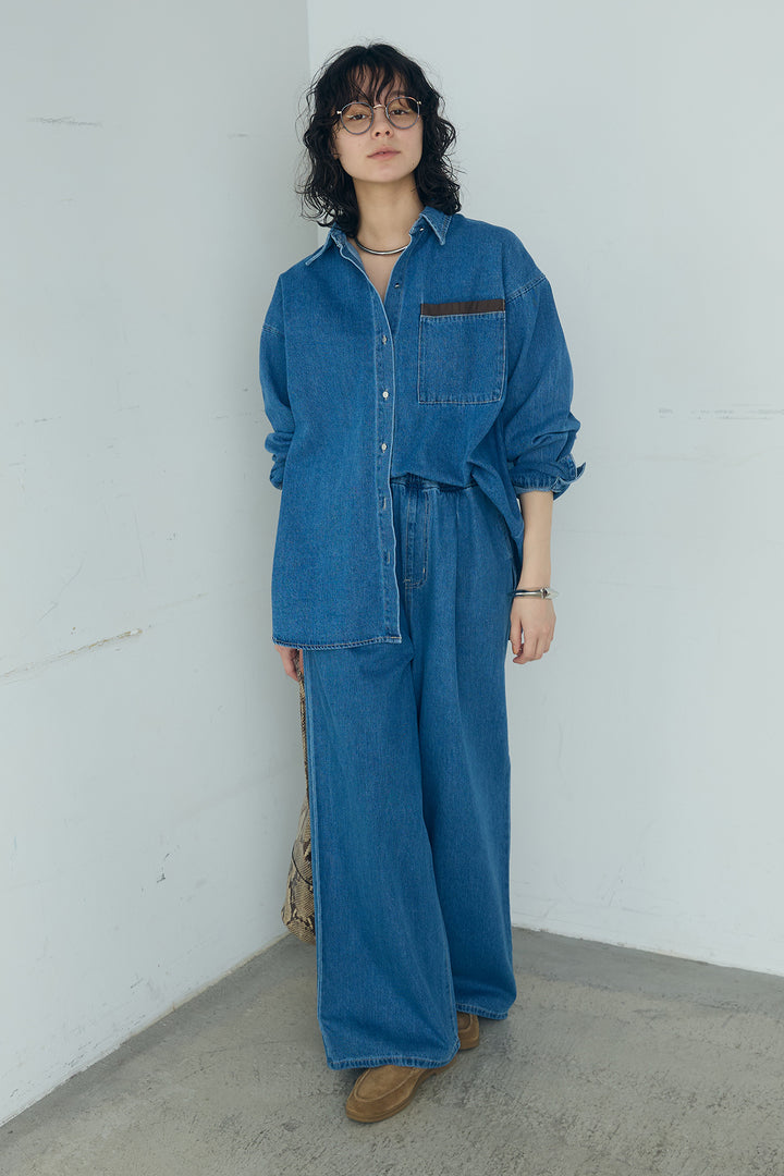 [SET]ライトオンスデニムシャツ+ライトオンスデニムルーズパンツ(2set)