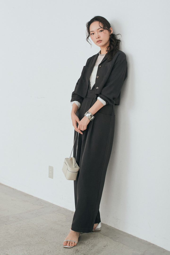 [SET]バックジップデザインショートツイルジャケット+キャミロングオールインワン(2set)